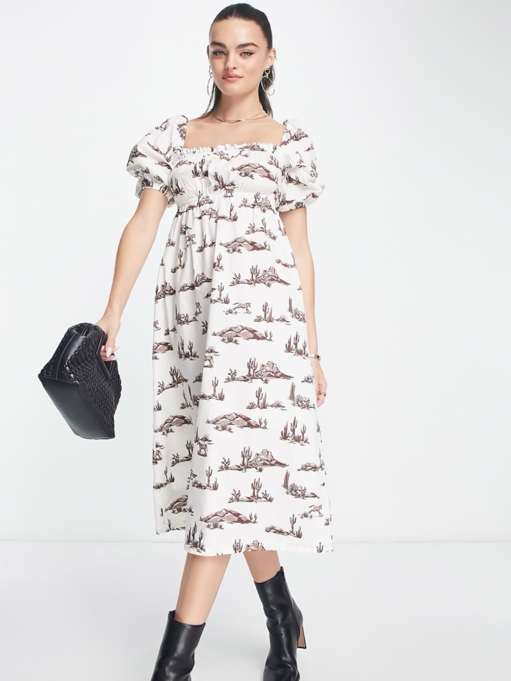 Mango • Western Toile Print Midi Dress 100% Cotton